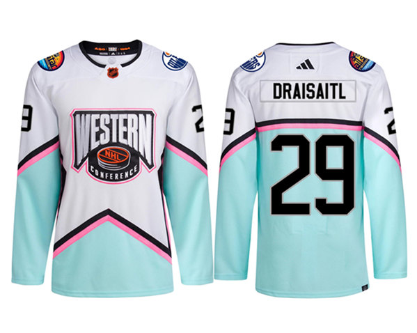 Men's Edmonton Oilers #29 Leon Draisaitl 2023 White All-Star Game Stitched Jersey